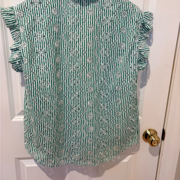 Fate Green Striped Floral Ruffle Sleeve Blouse, size Small - Picture 4 of 6